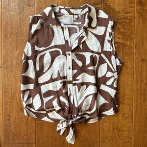 * Joie - Brown and Cream Printed Sleeveless Button-Up Tank *